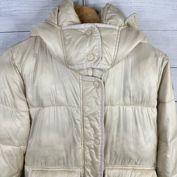 Abercrombie & Fitch Womens size XS Nylon Hooded Puffer Coat Jacket Cream - Picture 3 of 11